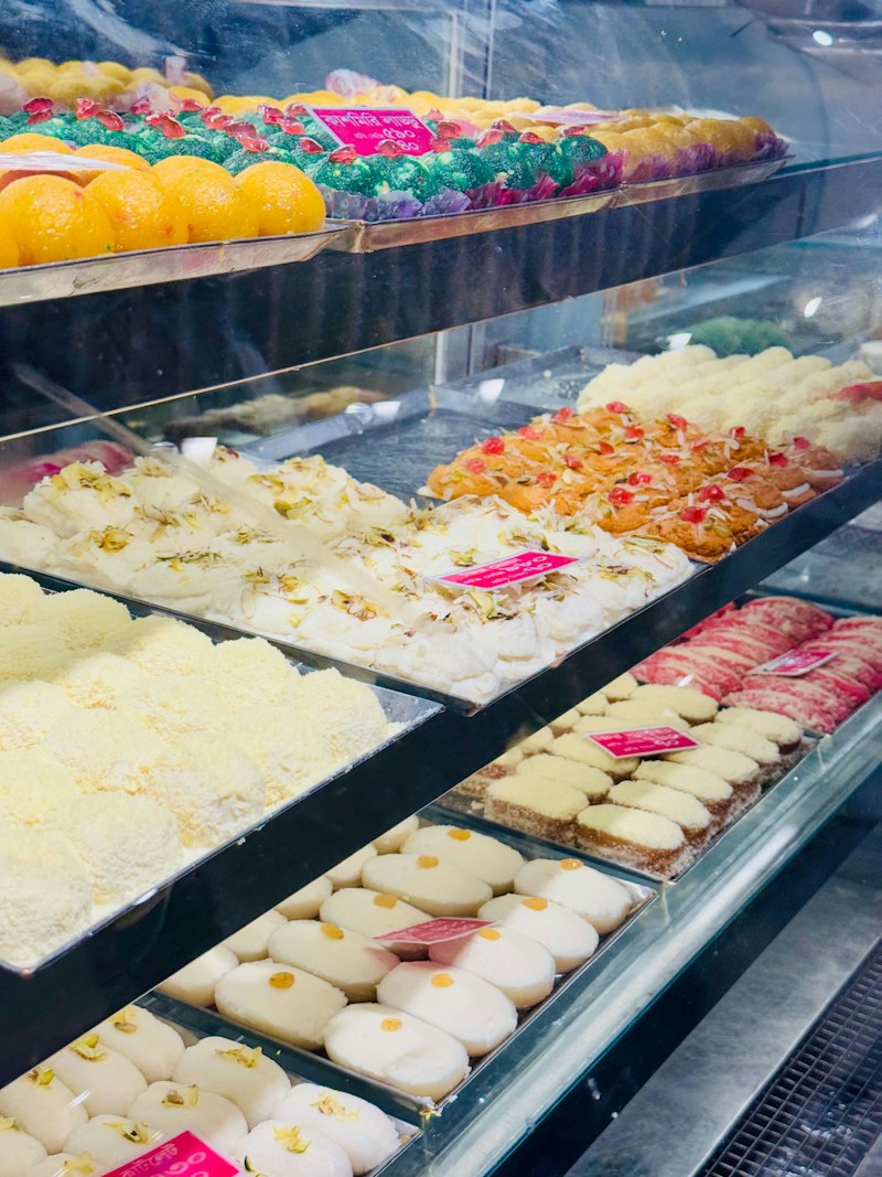 An assortment of colourful Indian sweets
